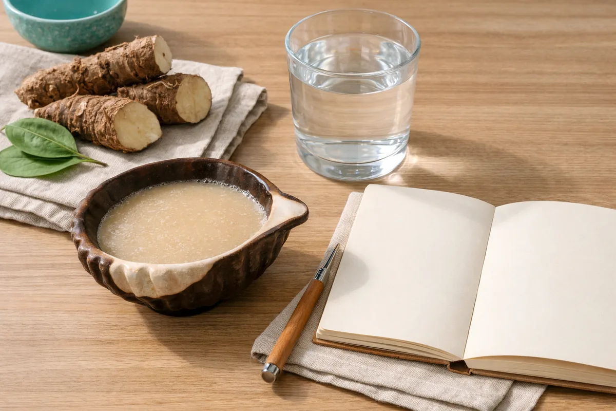 Kava shell with water and notes for responsible first-time drinking